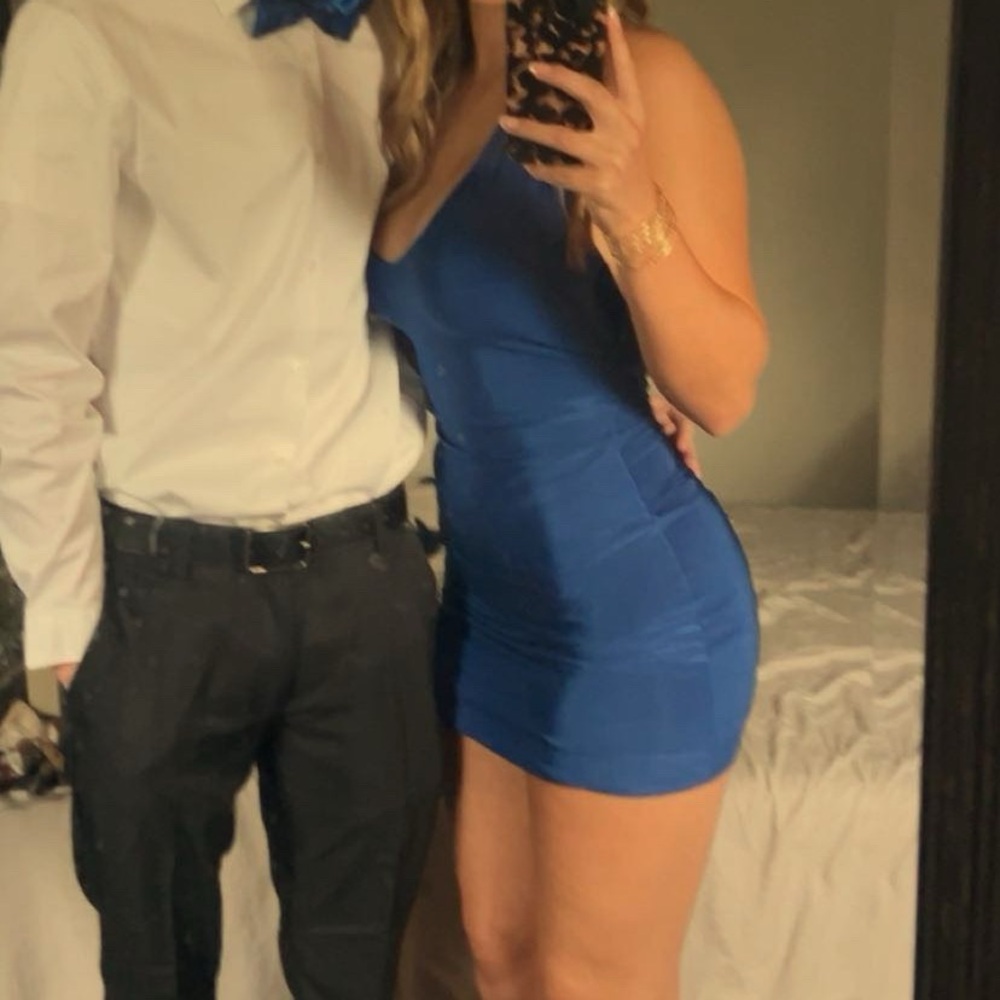 Blue Satin Mini Dress